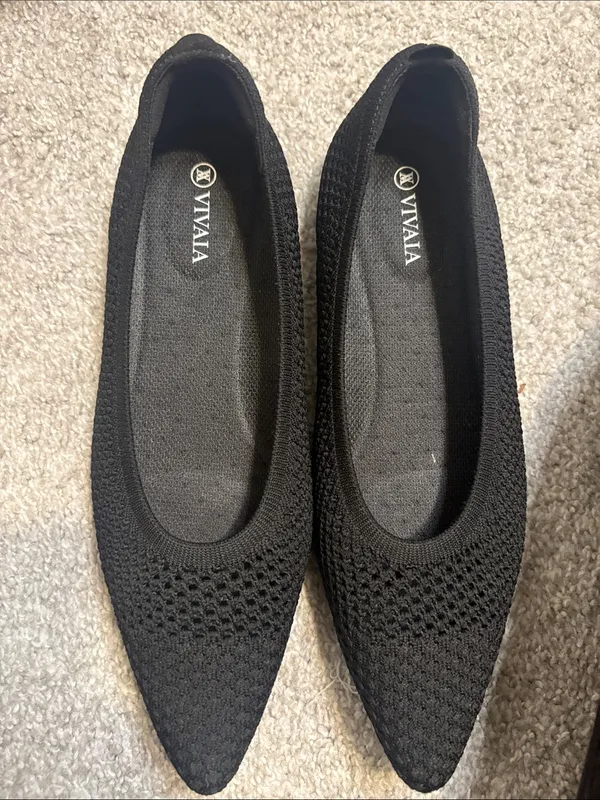 Vivaia 41 Black Knit Pointed Ballet Flats - Image 7