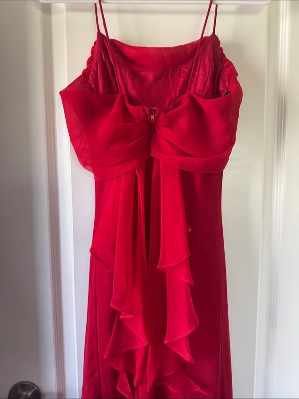 Fiesta Red Spaghetti-Strap Maxi Dress with Draped Cowl / J37 - Image 4