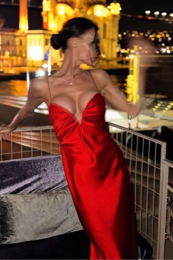 Zara maxi Red Evening Dress corset satin midi wedding party cocktail - Image 11