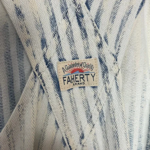 Faherty Overalls Topsail Railroad Stripe Faded Light‎ Wash Blue White Women XS - Image 12