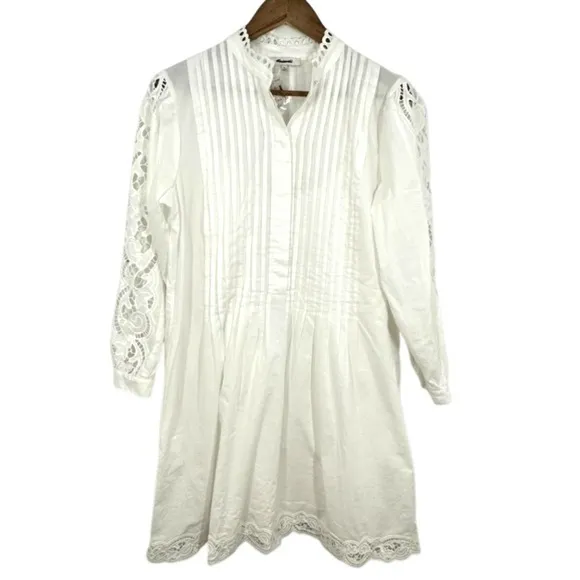 Madewell‎ Pintuck Lace Mini Dress White Cotton Eyelet Long Sleeve NU568 XXS NEW - Image 2
