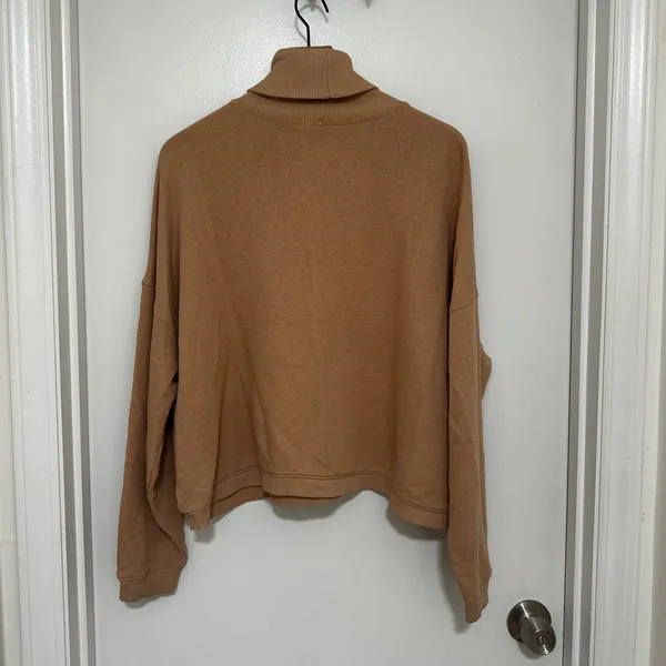 American Eagle | Women's Tan Oversized Pullover Camel Turtleneck Sweatshirt, S - Image 2