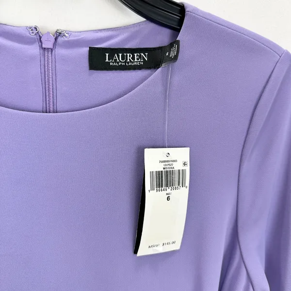 Lauren Ralph Lauren Jersey 3/4 Sleeve Dress Draped Knee Length Purple US 6 NWT - Image 6
