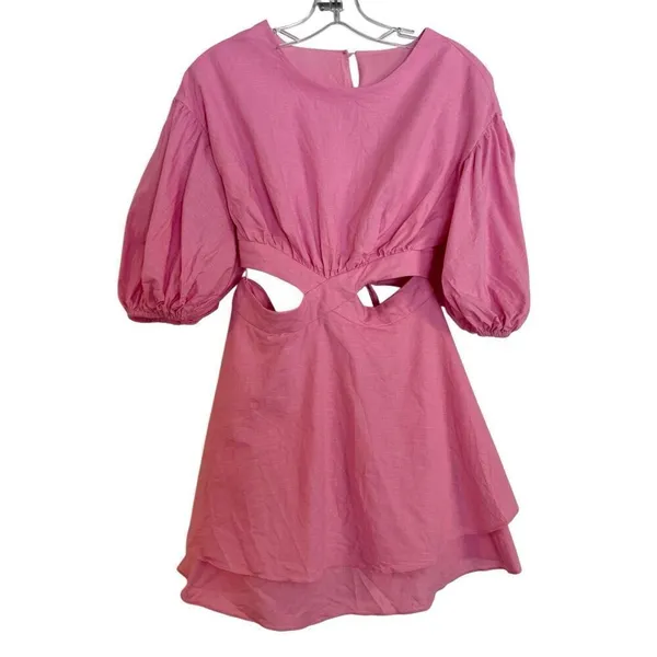 Hello Molly NWT pink cutout puff sleeve dress size M/6 - Image 2