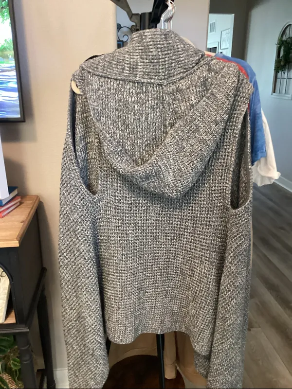 Paper source Cozy Open-Front Hooded Knit vest Cardigan - Gray - Image 2