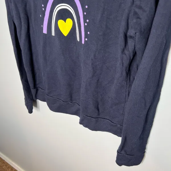 SUNDRY navy blue rainbow heart pullover long sleeve terry sweatshirt size 0/ XS - Image 4