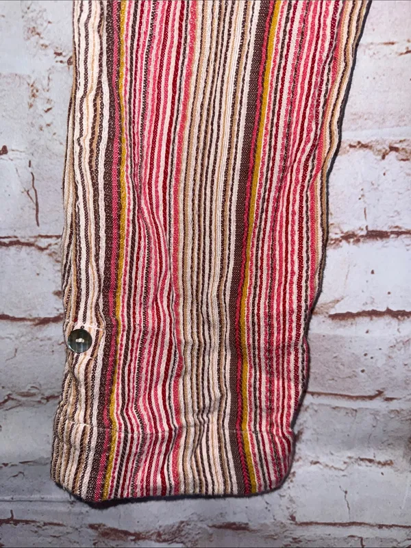 Sundance Pink Tan Stripe elastic Waist Bakari Beachy Pants Roll Tab Hem S pocket - Image 6