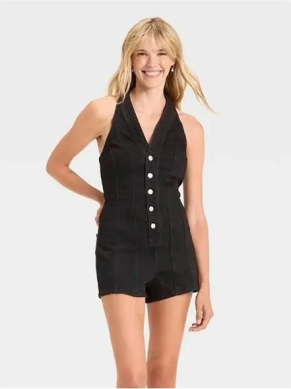 Universal Threads Black Denim Halter Romper - Image 3