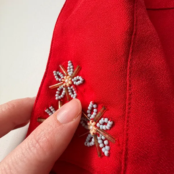Woman Within Red Floral Embellished Beaded‎ Button Front Shirt Size 18/20 - Image 7
