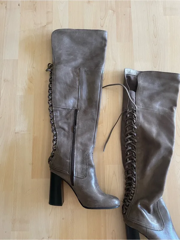 Vince Camuto Women's Knee-High Lace-Up Leather Boots Gray - Image 2