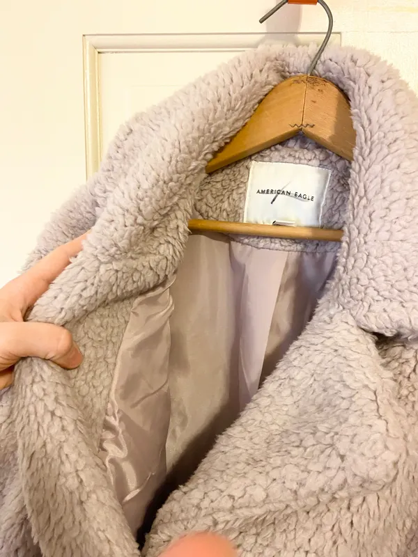 NWOT American eagle purple/gray long teddy jacket - Image 5