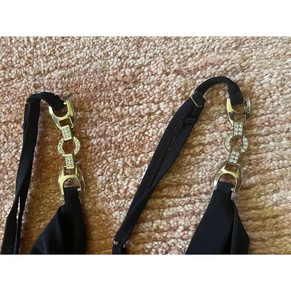 Black Cowl Neck Bodycon Dress with Rhinestone Chain Straps, Size S - Image 3