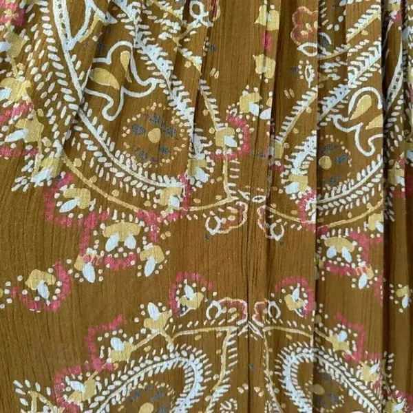 Free People Brown green hippie babydoll peasant dress balloon sleeves S #1993 - Image 11