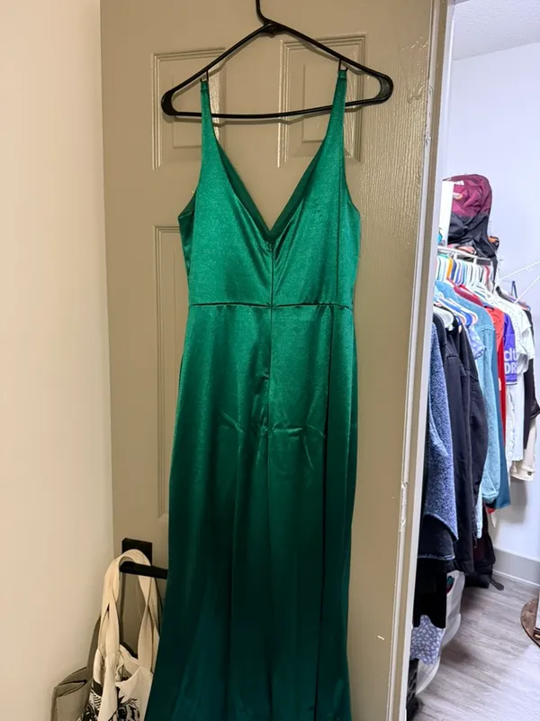 Lulus Melora Emerald Green Satin Sleeveless Maxi Dress - Image 3