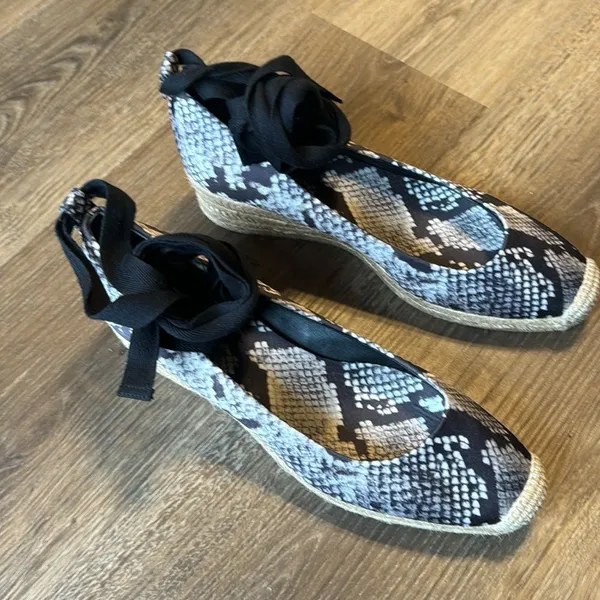 Tory Burch Women's Heather Ankle Wrap Wedge Espadrilles Snake Print Size 9.5 M - Image 3