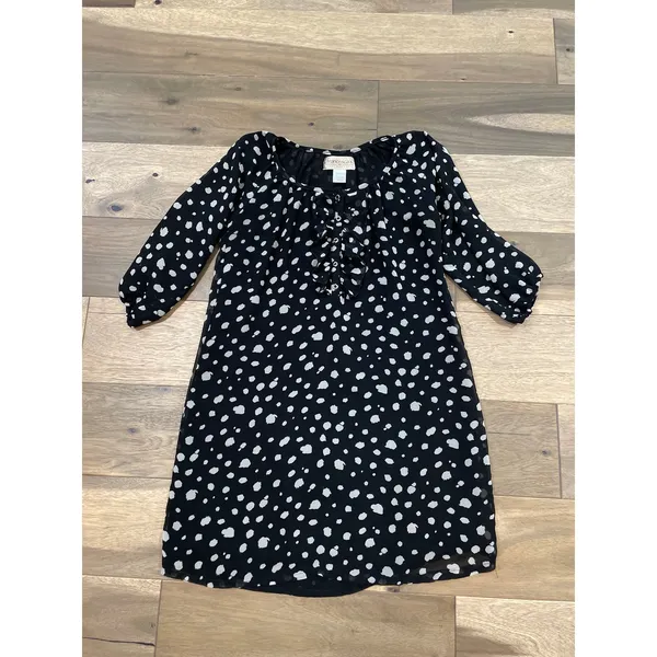 Francesca’s Collection Black White Polka Dot Chiffon Blouson Dress Sz L Ruffle - Image 8