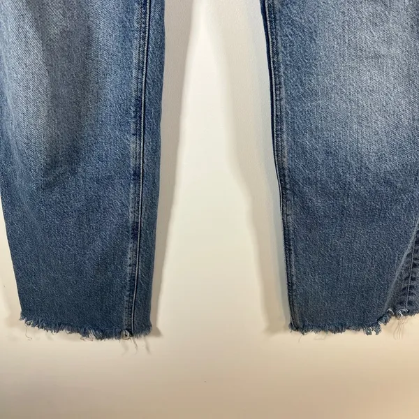American‎ Eagle High Rise Relaxed Straight Jeans Blue Distressed Raw Hem Size 0 - Image 8