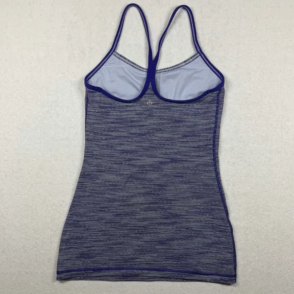 Lululemon Power Y Tank Top Women’s Size 4 Purple Gray Stripe Built In Bra - Image 2