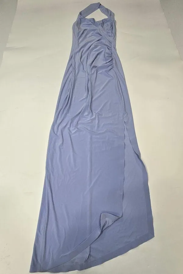 Norma Kamali x REVOLVE Halter Sweetheart Side Drape Gown in Celestial Blue - Image 3