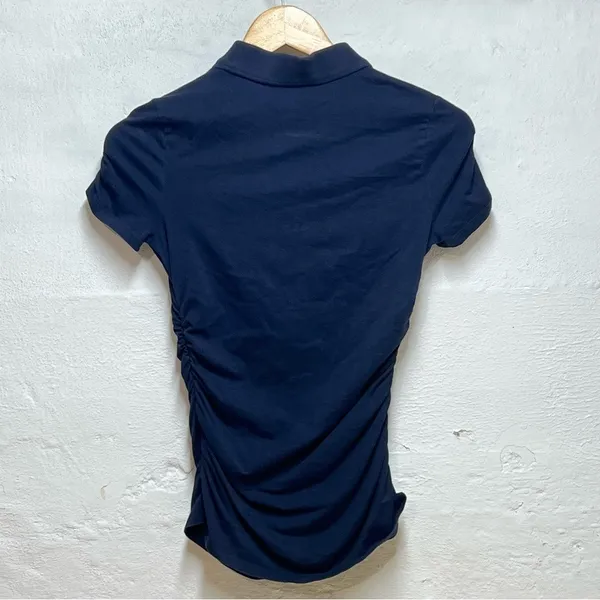 Y2K Michael Michael Kors Navy Blue‎ Ruched Quarter Zip Polo Top XS MK Logo Charm - Image 2