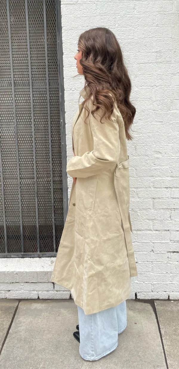 Free People Ultra Suede vintage 80s beige/sand trench coat with tie belt - Image 3