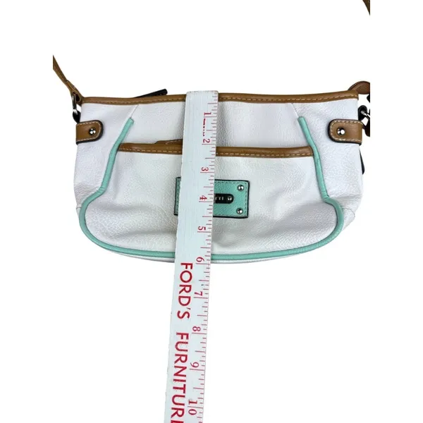 Rosetti Shoulder Bag White Tan Mint Green Vegan Leather Multi Pocket Purse - Image 6