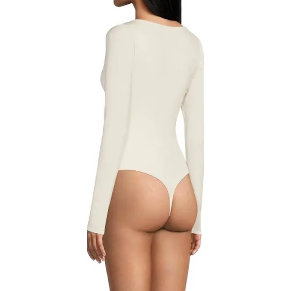 Good American Scoopneck Bodysuit Ivory Stretch Jersey Knit Basics Size 4 XL NWT - Image 3