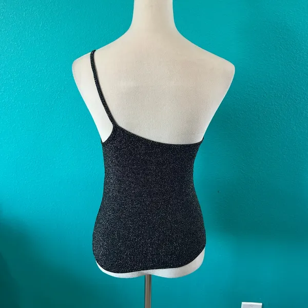 Reformation Jazmine Top Black Metallic One Shoulder Shimmer Fitted Size S - Image 5