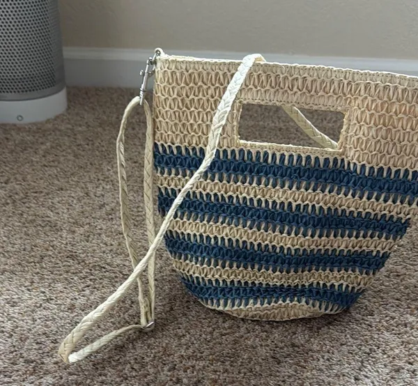Blue and Tan Woven Women's Bag - Image 4