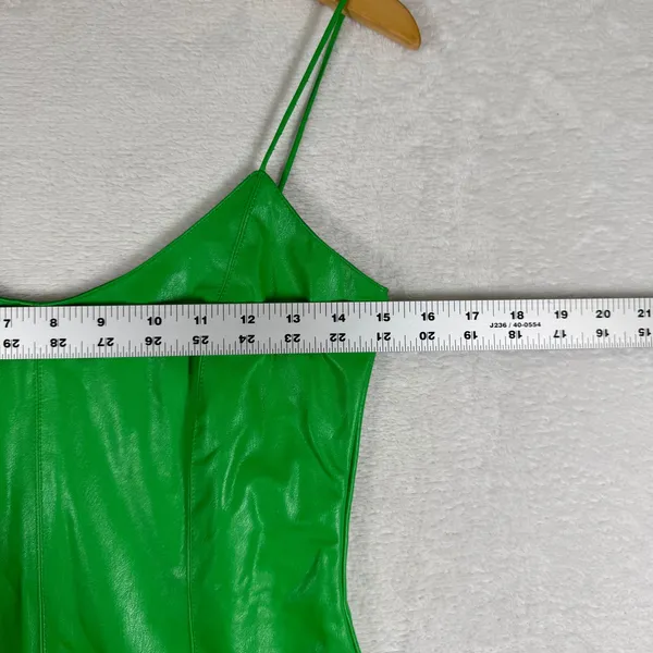 Amanda Uprichard Emilee Faux Leather Mini Dress Green‎ Sleeveless Sweetheart S - Image 3
