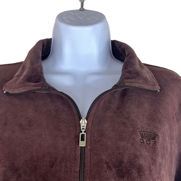 Oleg Cassini Sport Small Full Zip Front‎ Jacket Brown Velour Pockets Y2K Active - Image 3
