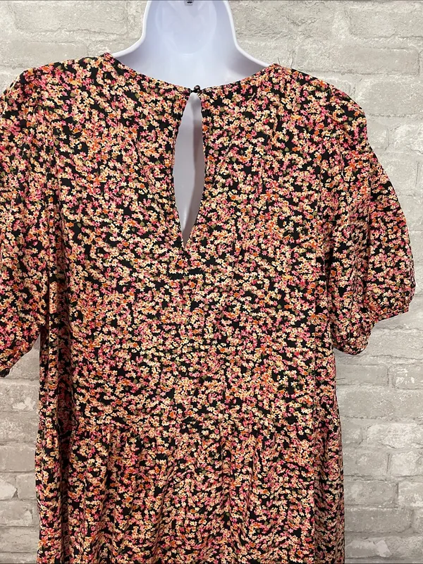 H&M Black Floral Midi Dress with Pink and Cream Accents - Image 3