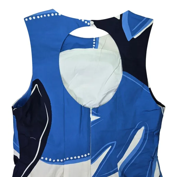 MON RENN Twilight Palms Mini Dress Blue‎ White Abstract Cutout Back Size S NWT - Image 7