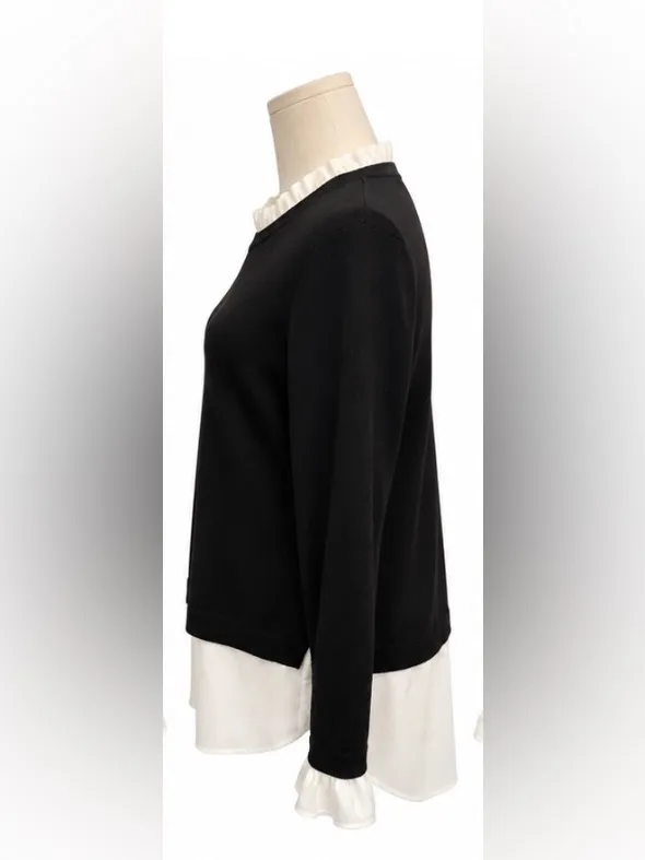Adrianna Papell Layered Look Sweater Blouse Black White Size M Ruffle Collar - Image 2