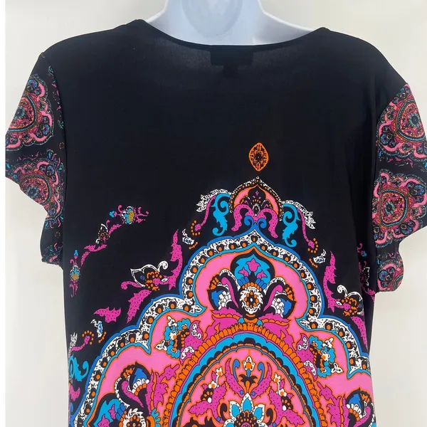 Snap Y2K Babydoll Dress Sz L Medallion Boho Festival Hippie Retro Stretchy Artsy - Image 7