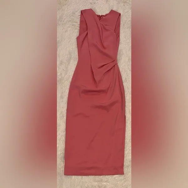 NEW Reiss Imogen Sleeveless Ruched Tailored Sheath MIDI Dress 0 Pink - Image 4
