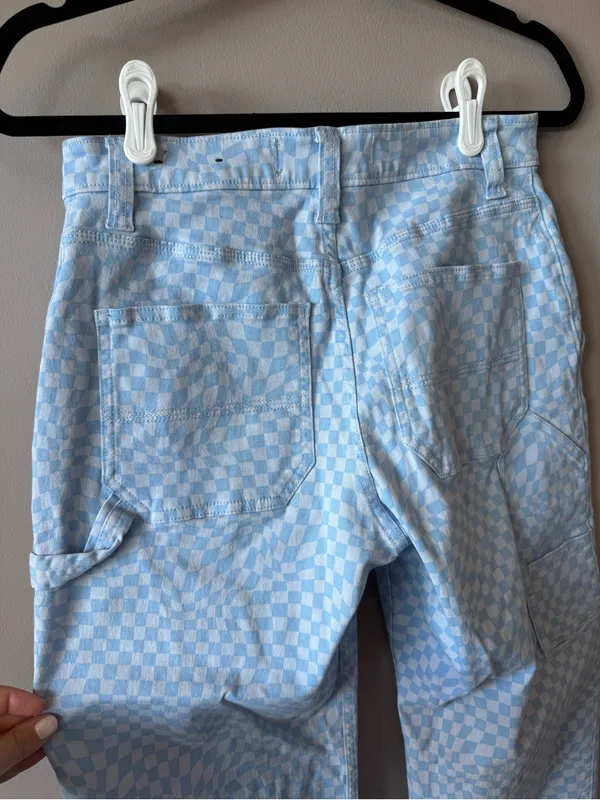 Hollister Women's Blue Checkered High Rise Utility Dad Pants Size 26/3 Regular - Image 8