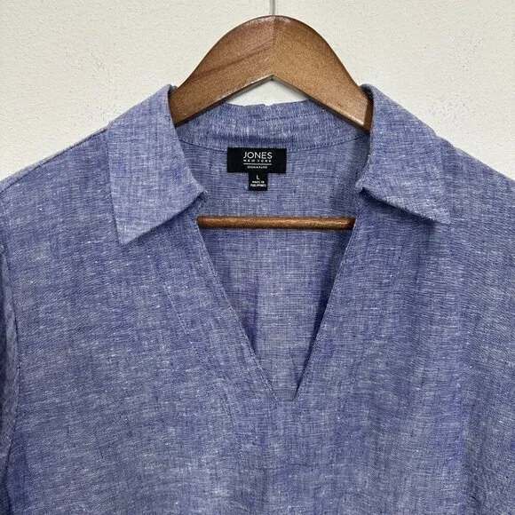 Jones New York Size L Linen V Neck Popover Tunic Blouse Coastal Casual‎ Classic - Image 7