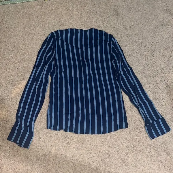 Reformation Risque Top‎ Two Button Long Sleeve Sinatra Stripes Blue XS - Image 6