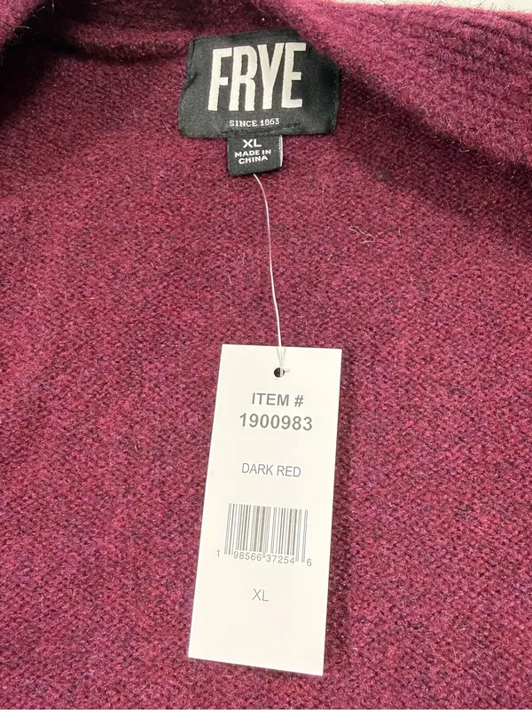 Frye Burgundy Open-Front Cardigan with Cream Geometric Trim Size XL - Image 7