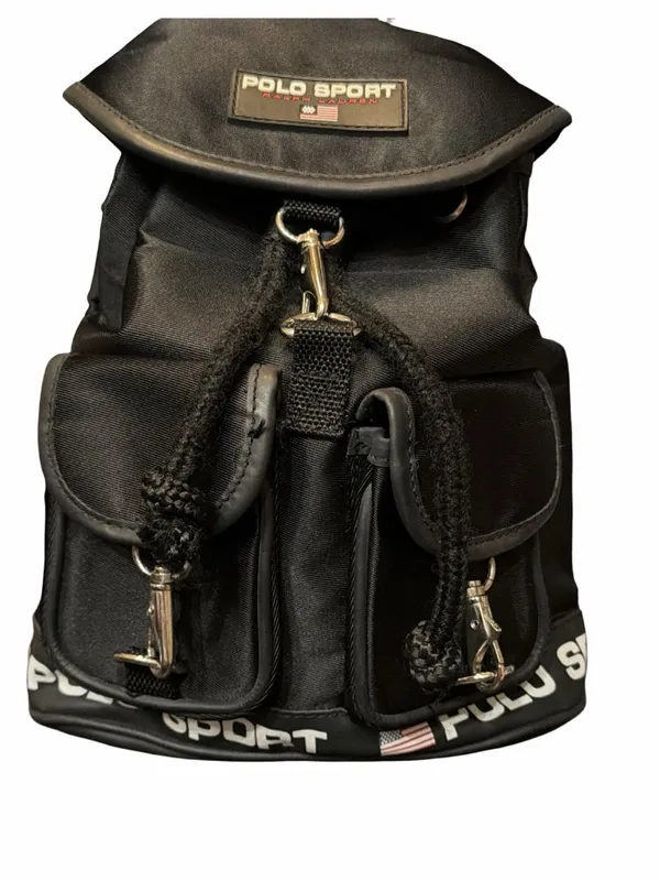 Vintage Polo Sport Ralph Lauren Black Bucket Backpack Bag Handbag Purse Y2K 90s - Image 4