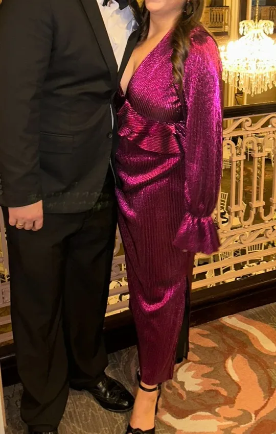 Nasty Gal Metallic Pleated Pink/Purple Maxi Dress - Image 3