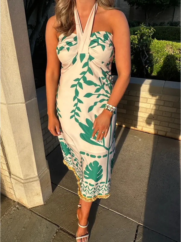 Halter Neck Dress Green - Image 2