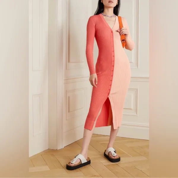 NEW Staud Shoko Long sleeve ribbed Sweater midi Dress Sz S - Image 4