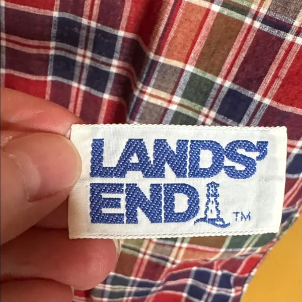Vintage Lands’ End Madras Plaid Button Down Shirt Size 8 100% Cotton - Image 6