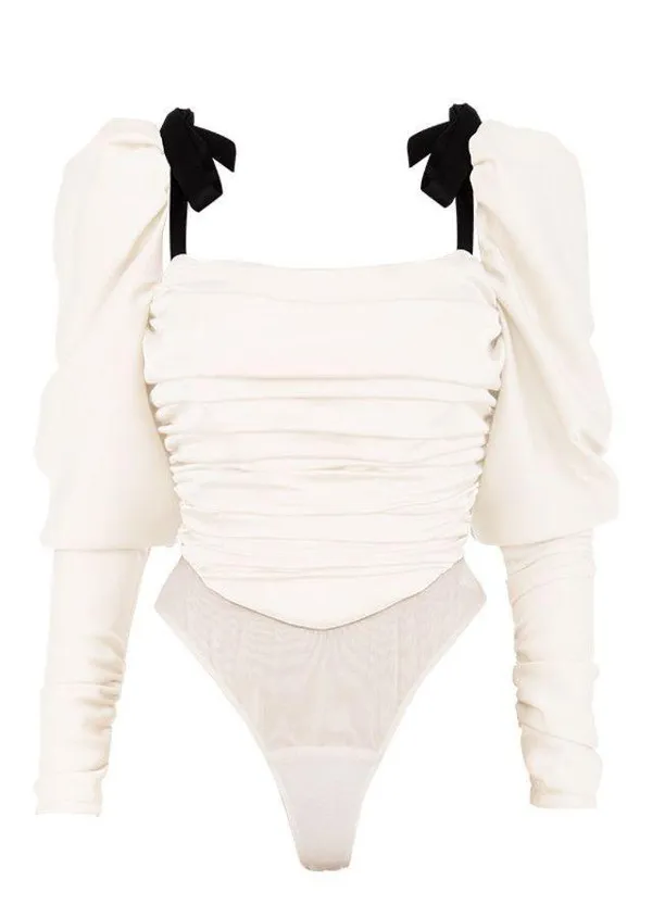 House Of CB Almaz IVORY PUFF SLEEVE BODYSUIT - Image 6