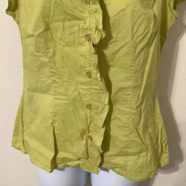 Vintage Y2K Green Fairycore Cottagecore Fairy Ruffle Cotton Button Up‎ Top Sz 10 - Image 4
