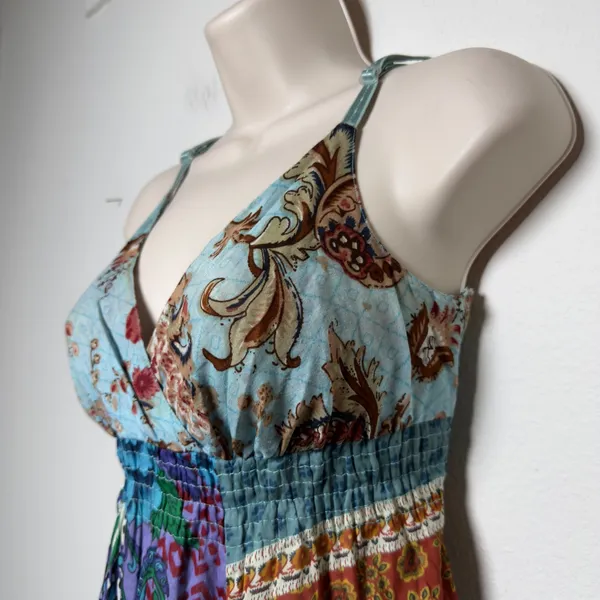 VTG Y2K No Boundaries Women 100% Cotton Babydoll Mini Dress M Patchwork Boho - Image 6