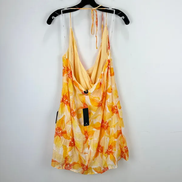 Lulus Prue Orange Floral Halter Mini Dress Rayon Resortwear Vacation XL NWT - Image 9