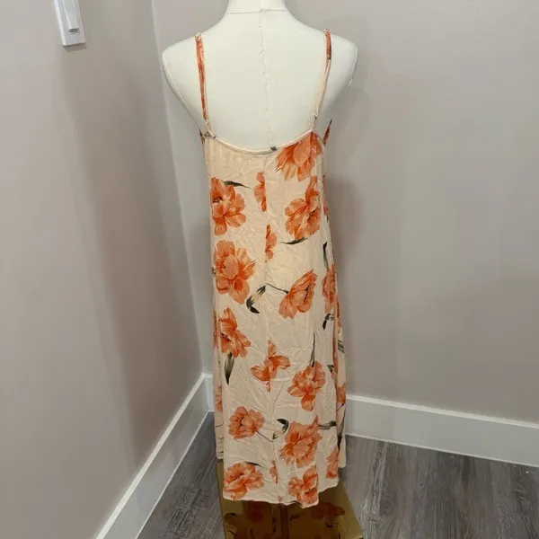 Patrons of Peace Floral Midi Dress Orange Poppy Lace Trim Rayon‎ Boho Medium - Image 3